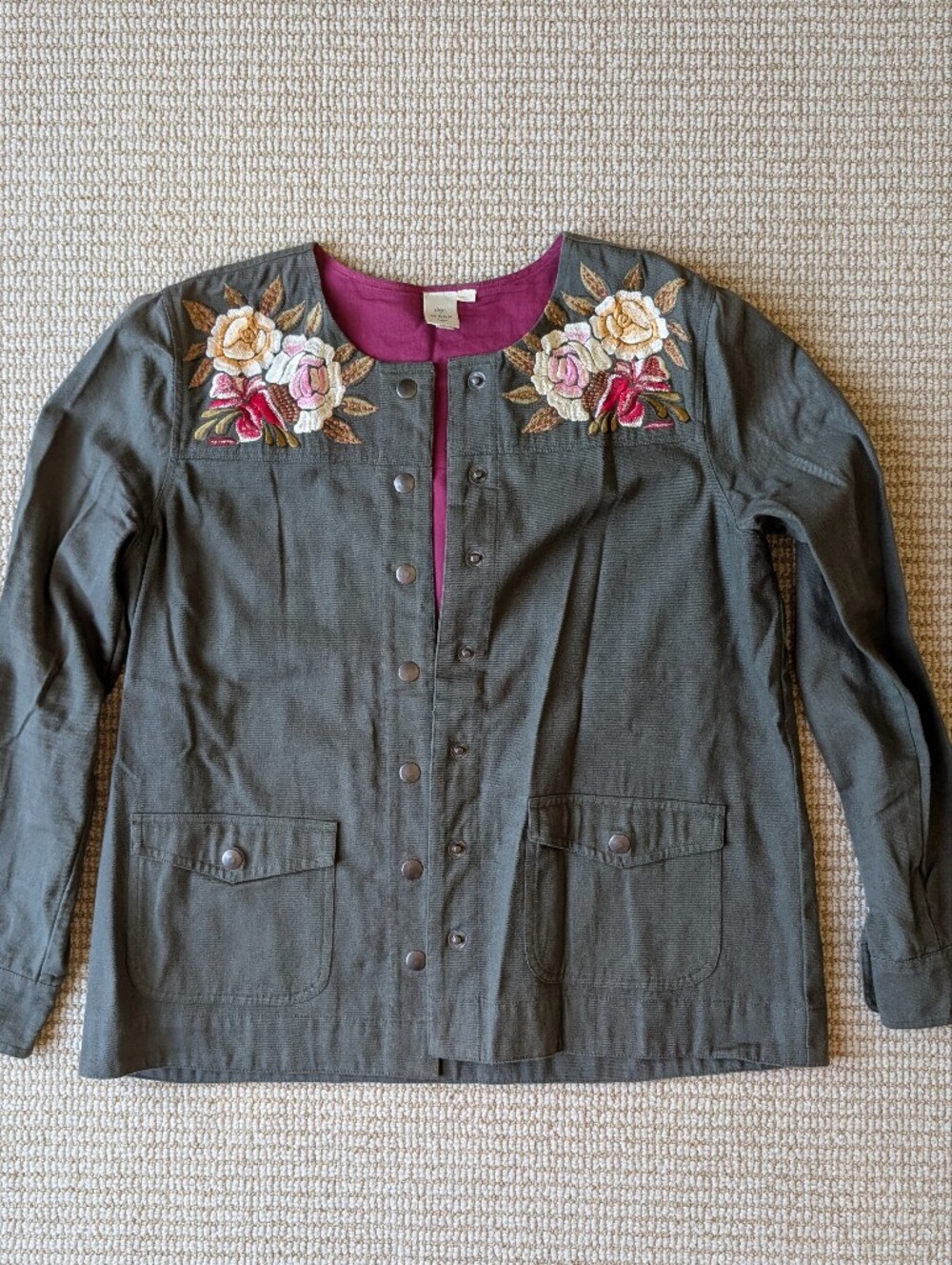 Anthro Gorgeous Floral Embroidered Chore Coat